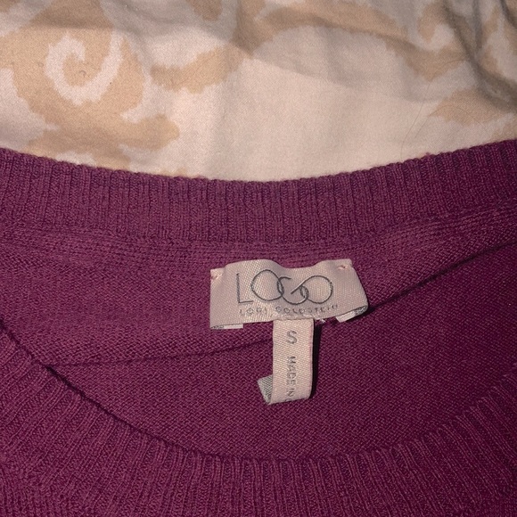 LOGO by Lori Goldstein plum front, plaid back Light Sweater front, flannel back - Picture 3 of 6